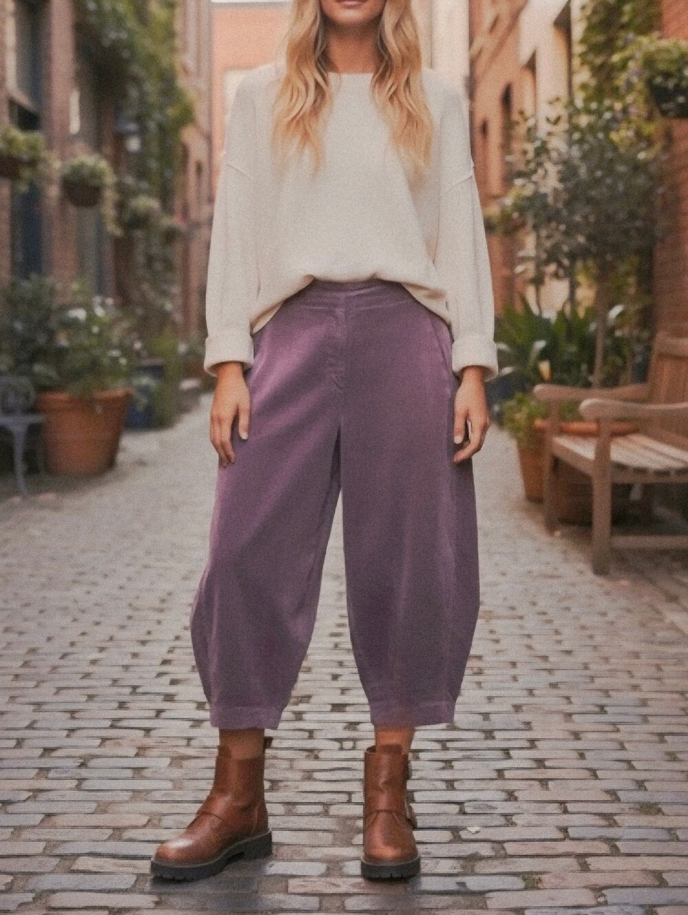 $429 Oska 2 MADE IN EUROPE Velvet Wide Barrel Leg Baggy Pants US 8 Purple 505